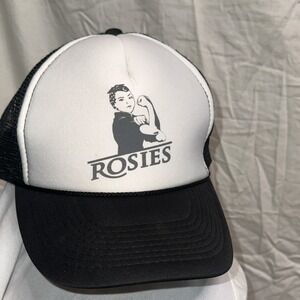 Otto Black White Adjustable Mesh Trucker Hat Rosie the Riveter One Size